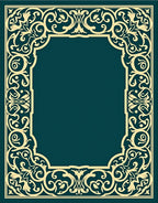 Ornate Teal Golden Baroque Frame Rug