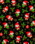 Festive Christmas Elves Poinsettia Black Rug