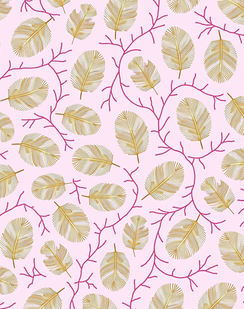 Golden Feathers Pink Coral Branch Rug