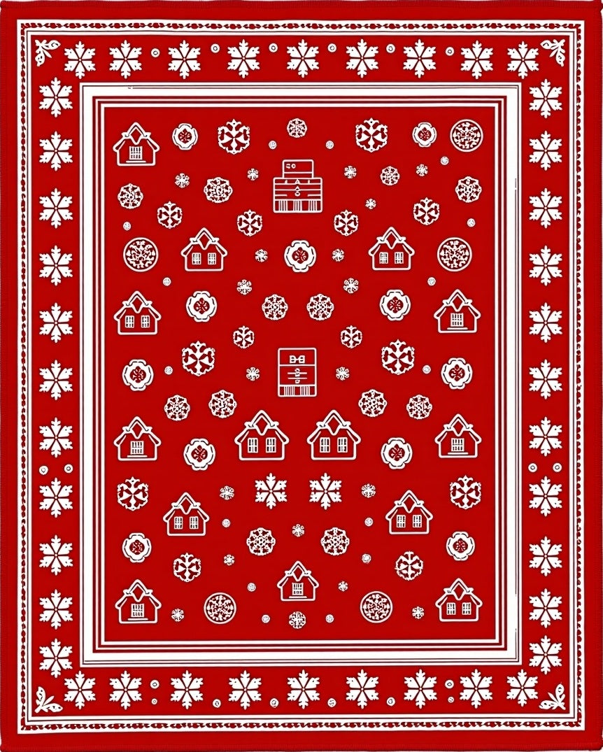 Festive Red Snowflake Village Rug