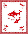 Red Sharks Underwater Floral Border Rug