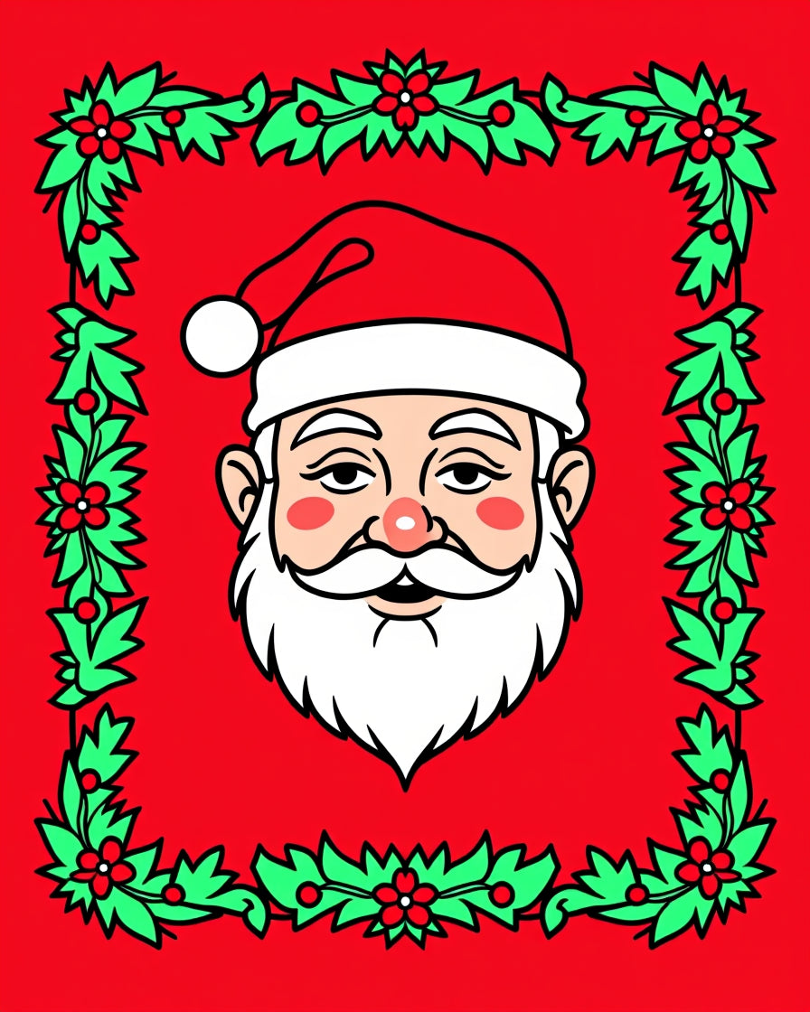 Merry Santa Christmas Holly Wreath Rug