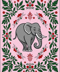 Whimsical Pink Elephant Floral Border Rug
