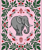 Whimsical Pink Elephant Floral Border Rug