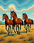 Running Bay Horses Desert Landscape Rug