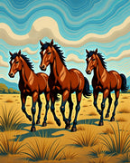 Running Bay Horses Desert Landscape Rug