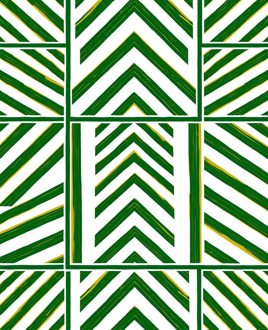 Green White Chevron Quilted Stripe Rug
