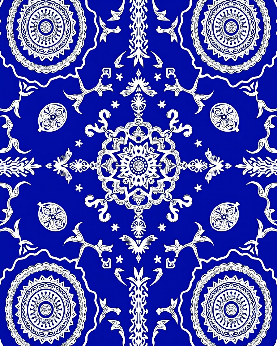 Vibrant Cobalt Mandala Scroll Rug