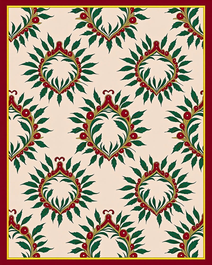 Crimson Leafy Wreath Floral Rug