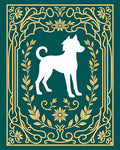 Golden Emerald Dog Silhouette Floral Border Rug