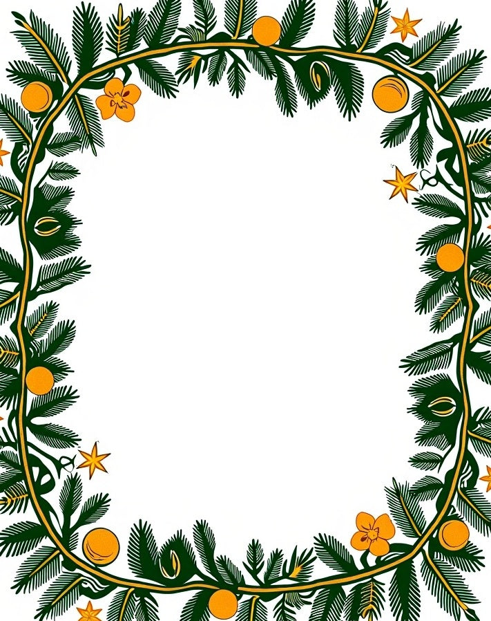 Green Pine Orange Blossom Star Border Rug