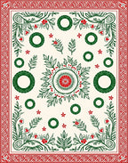 Vintage Red Green Floral Wreath Medallion Rug