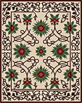 Crimson Green Floral Scrollwork Rug