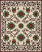 Crimson Green Floral Scrollwork Rug