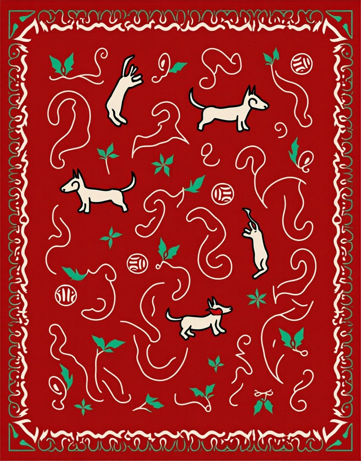 Whimsical Red Dog Holly Garden Rug