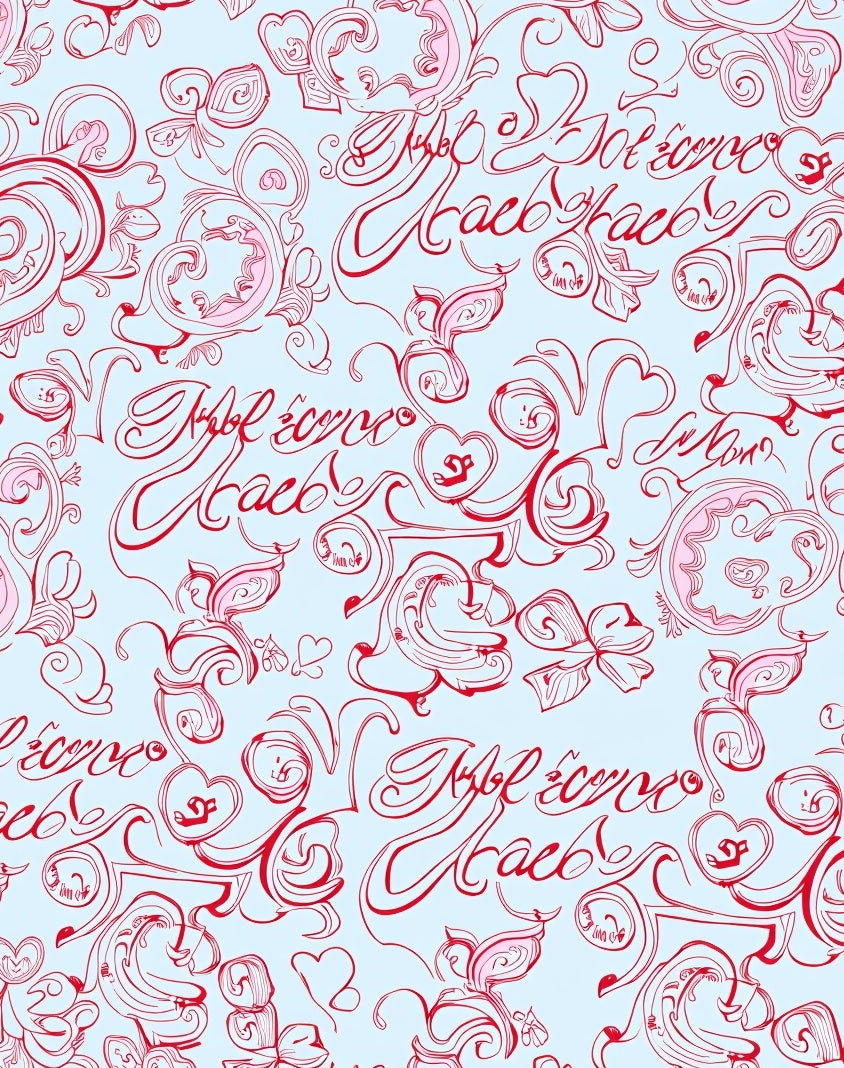 Scripted Red Floral Swirls Rug
