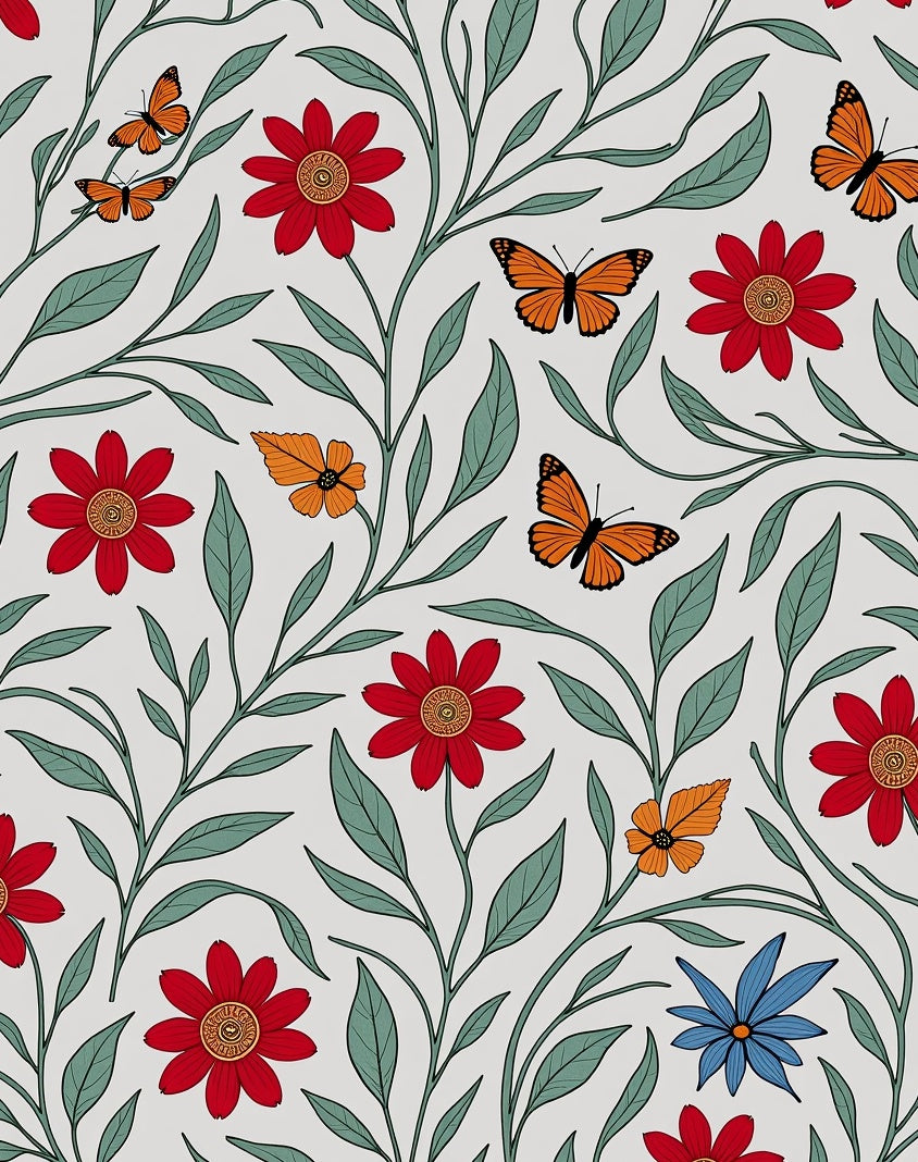 Monarch Butterfly Crimson Floral Garden Rug