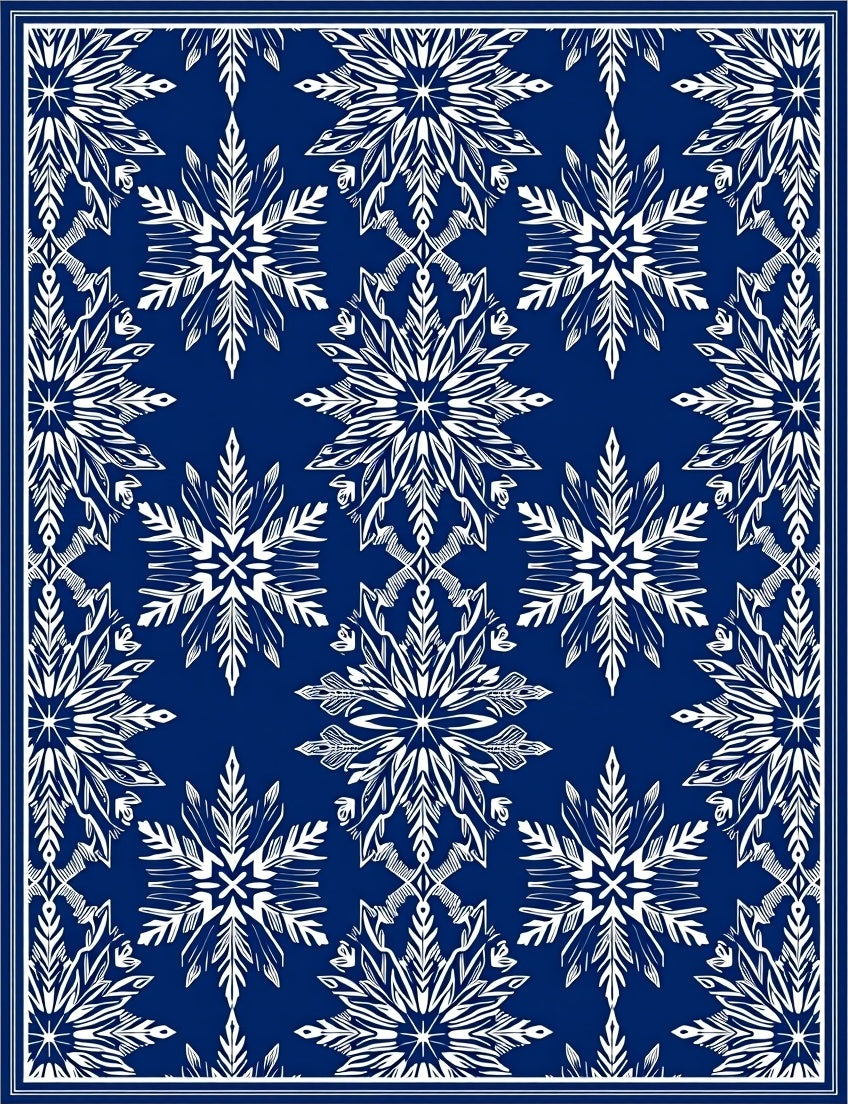 Winter White Snowflake Medallion Blue Rug