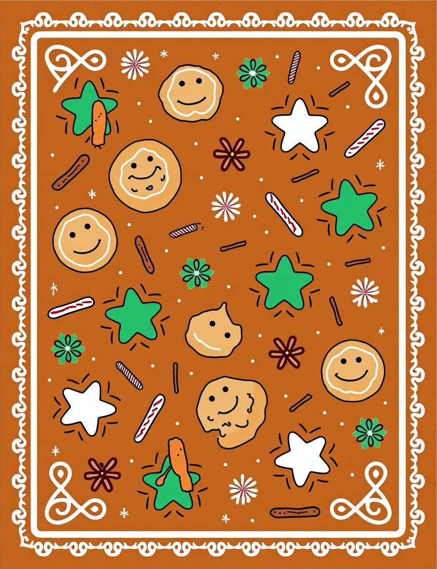 Whimsical Gingerbread Star Cookie Collage Rug