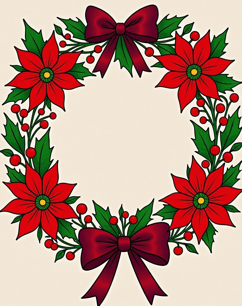 Crimson Poinsettia Holly Berry Festive Wreath Rug