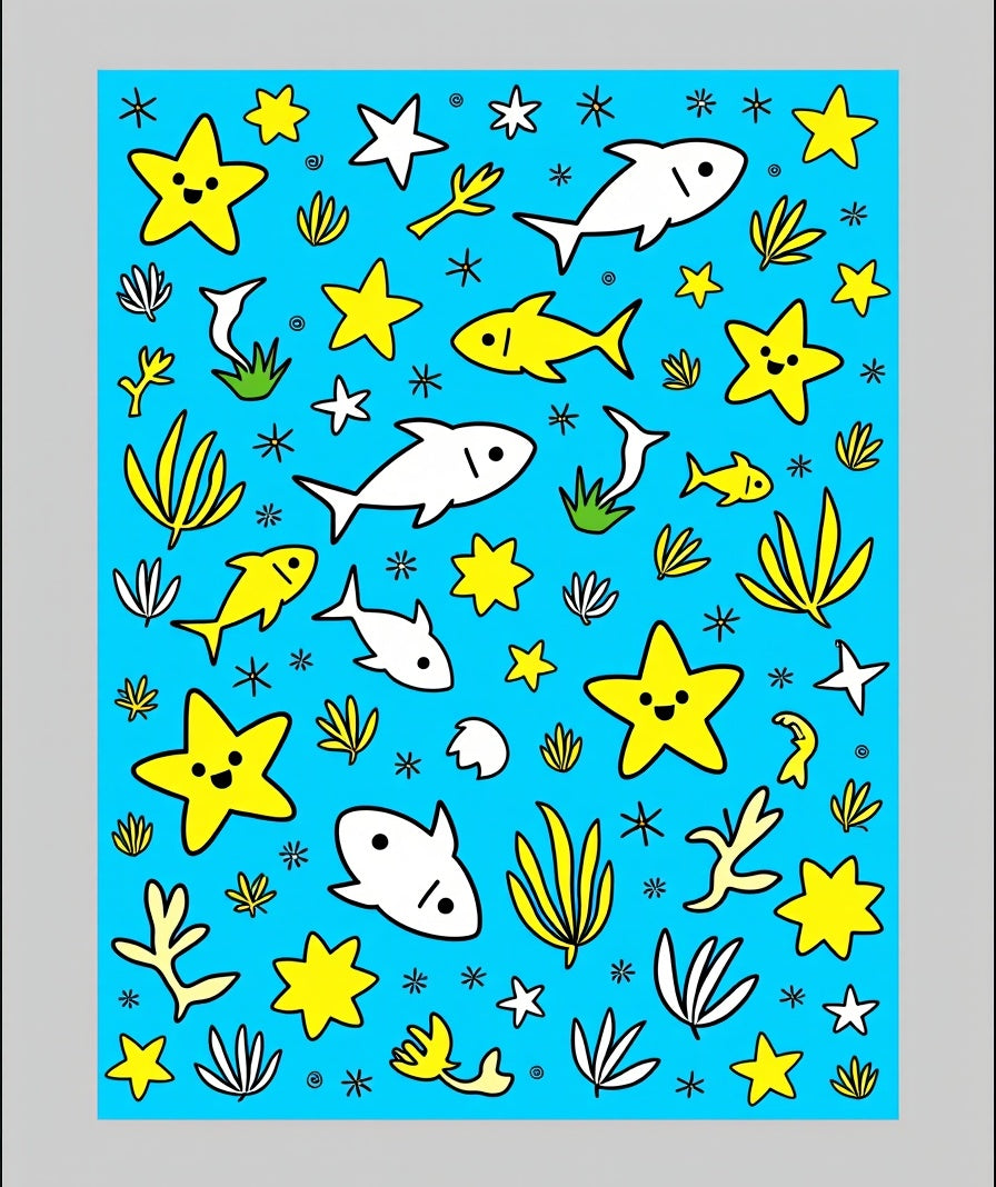 Whimsical Yellow Star Fish Undersea Rug