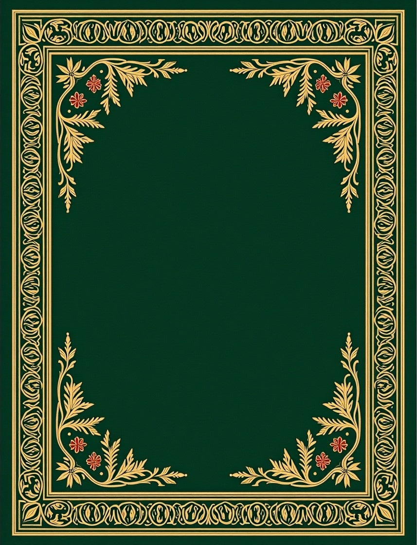 Emerald Green Golden Floral Border Rug