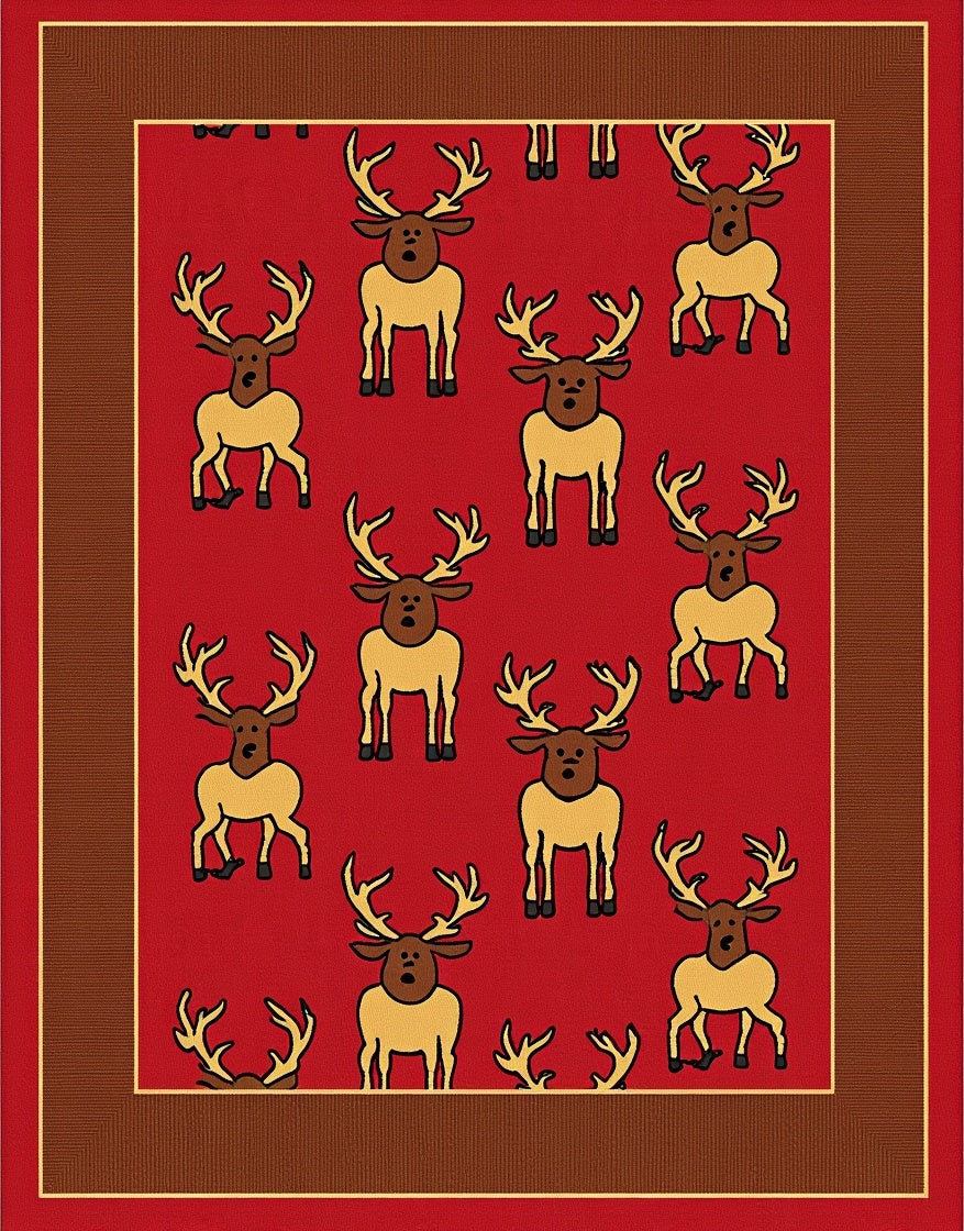 Red Reindeer Collage Border Rug