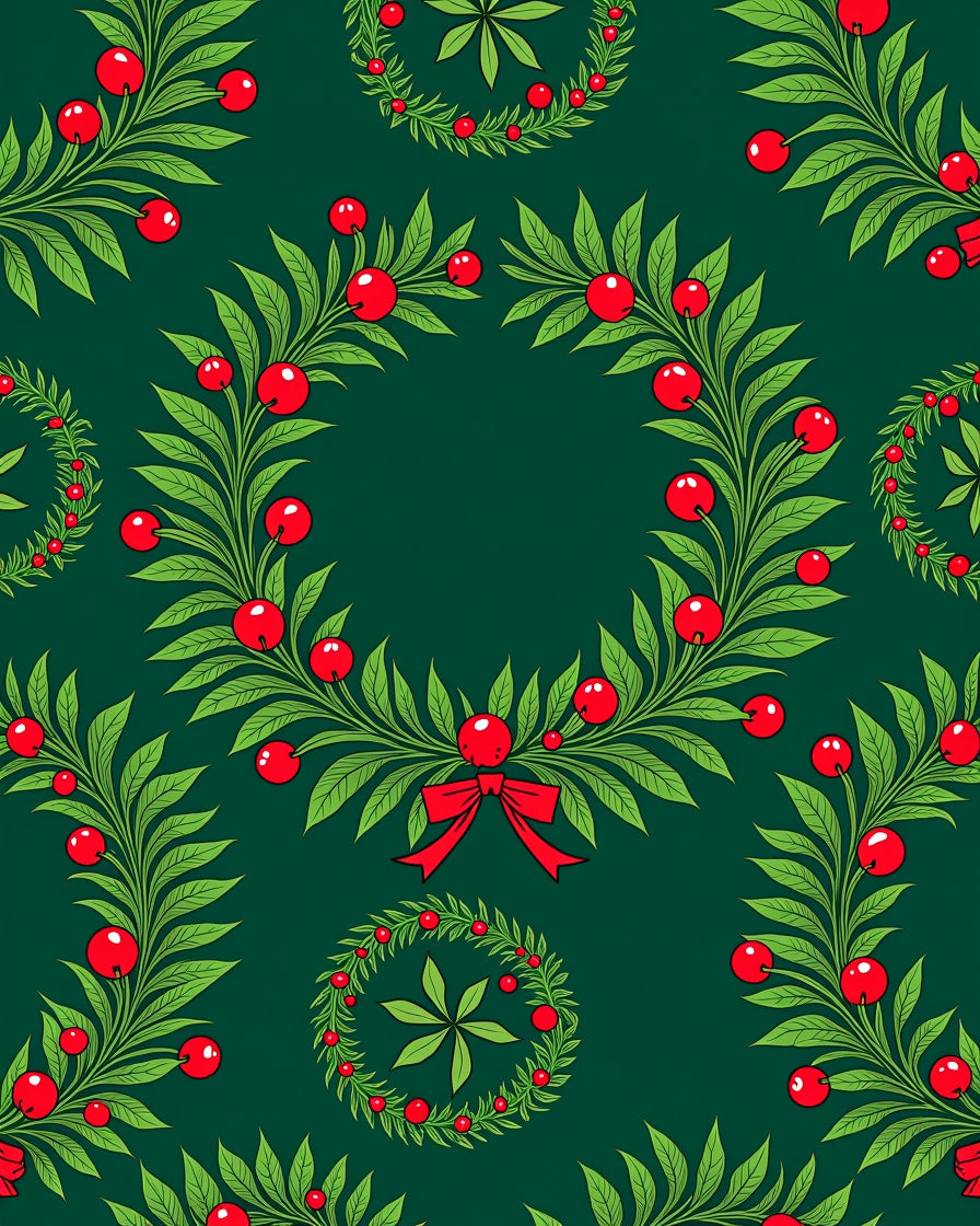 Emerald Green Holly Berry Wreath Rug