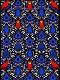 Red Cardinal Blue Floral Symmetry Rug