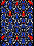 Red Cardinal Blue Floral Symmetry Rug