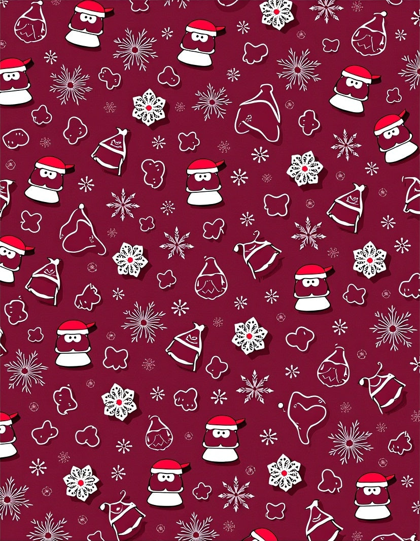 Crimson Whimsical Santa Snowflakes Clouds Rug