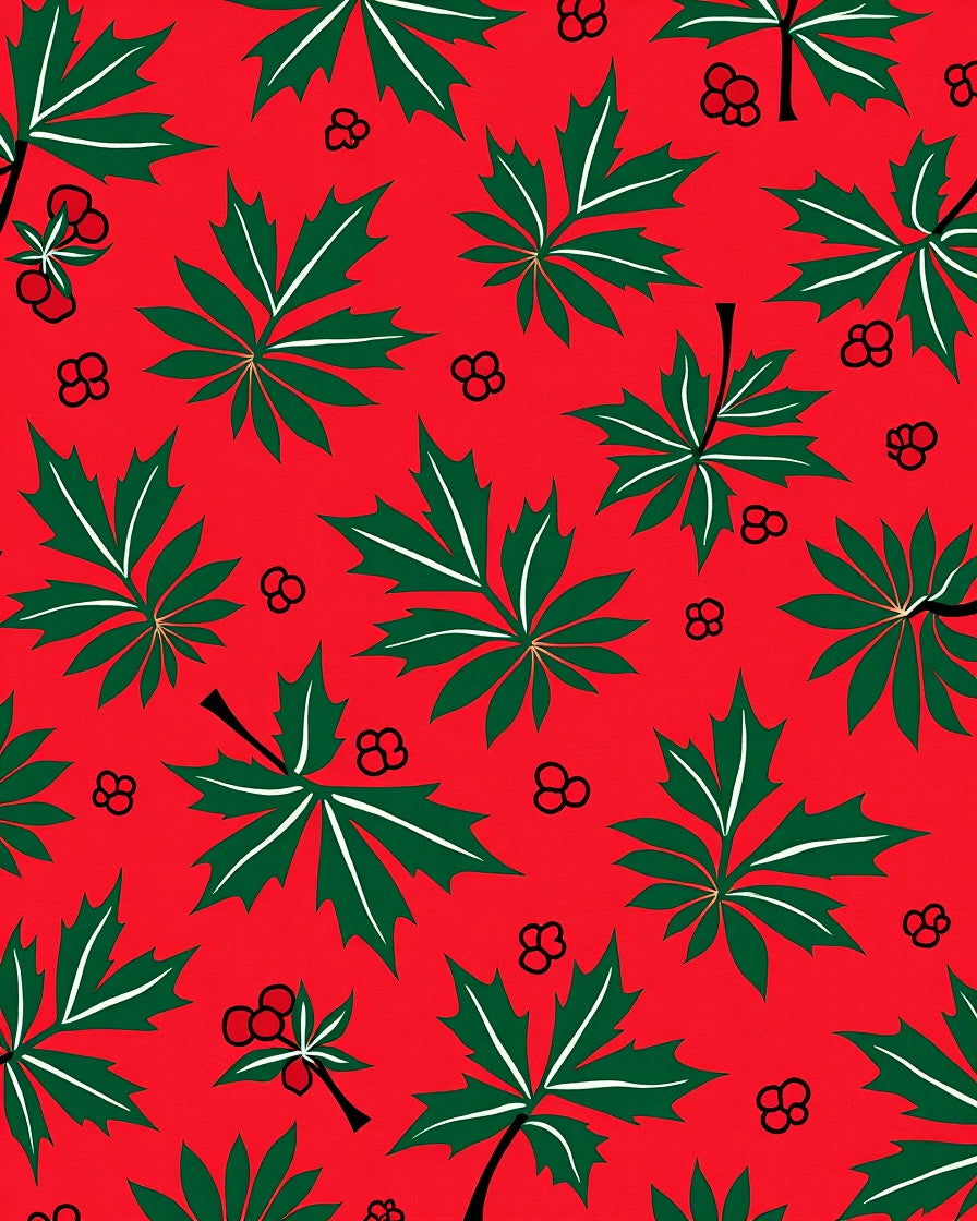 Festive Red Green Leafy Garland Rug