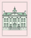 Neoclassical Building Mint Green Outline Rug