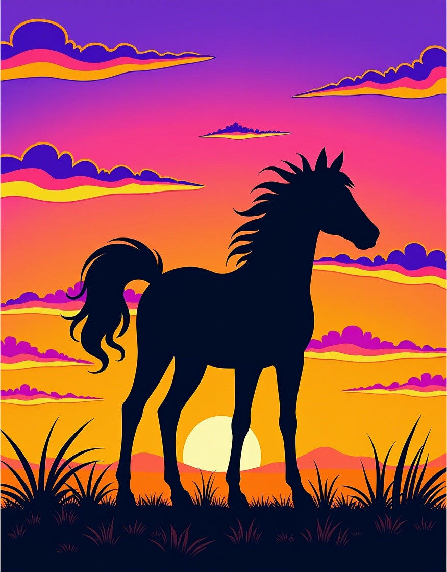 Vivid Sunset Horse Silhouette Rug