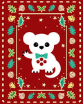 White Bear With Teal Bow Red Border Rug