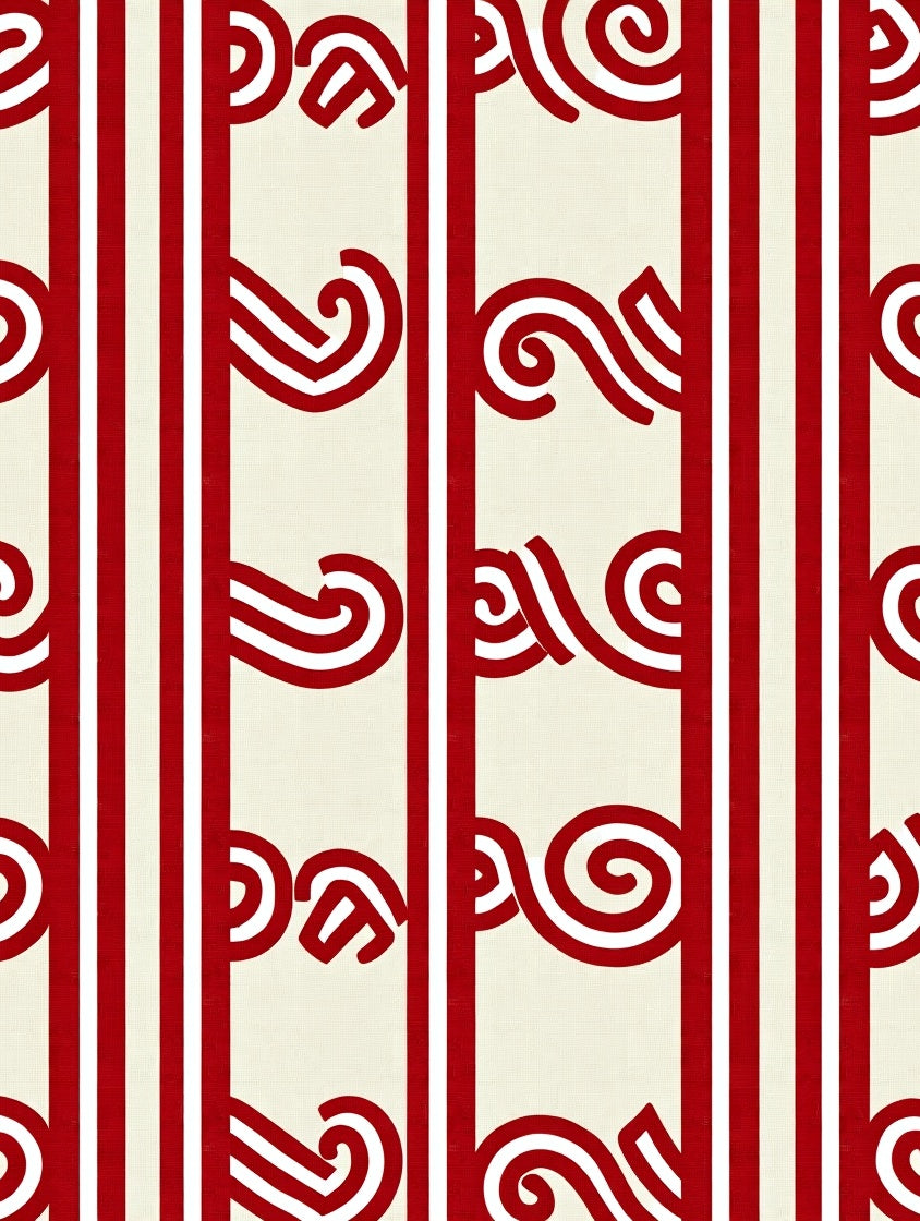 Red Cream Stripe Swirl Rug