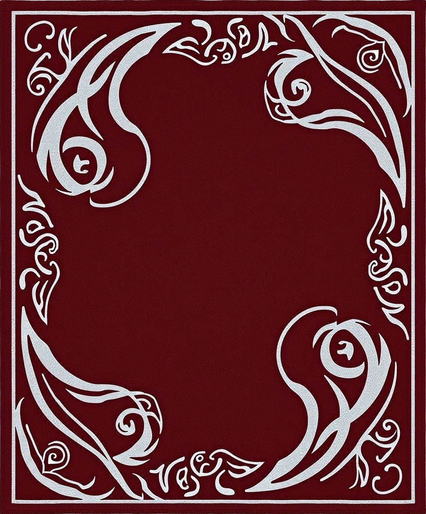 Crimson Silver Swirl Floral Border Rug