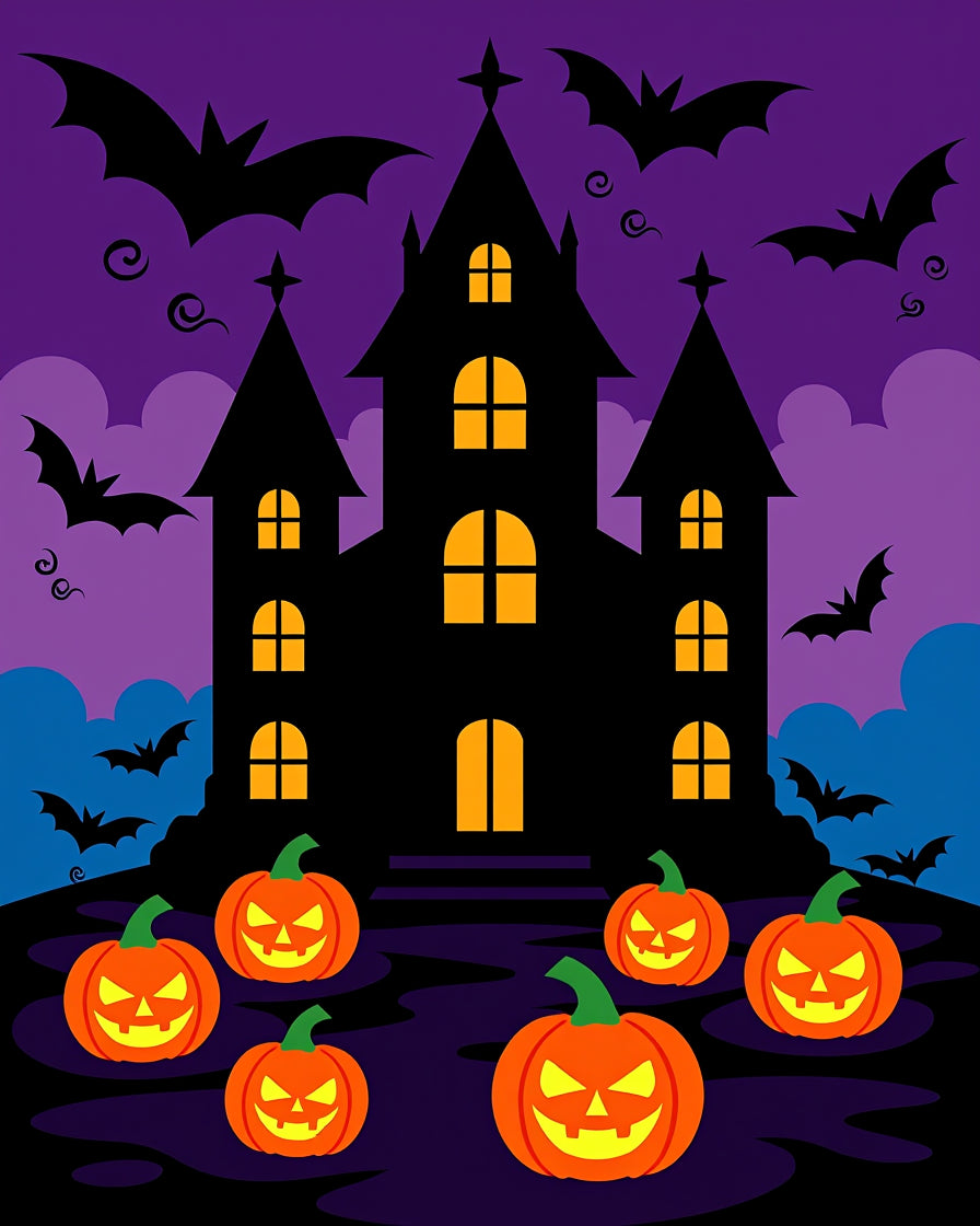 Spooky Pumpkin Haunted Castle Bats Rug