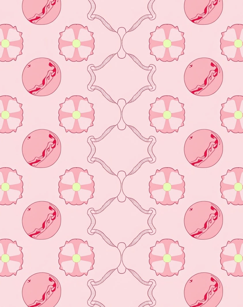 Pink Floral Round Motif Fabric Rug