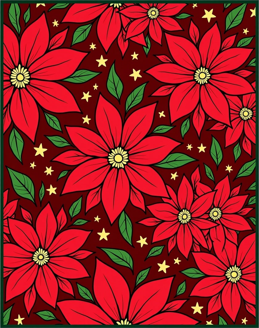 Festive Red Poinsettia Starry Garland Rug