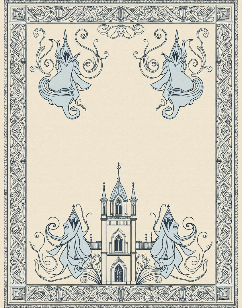 Pale Blue Gothic Castle Swirls Rug
