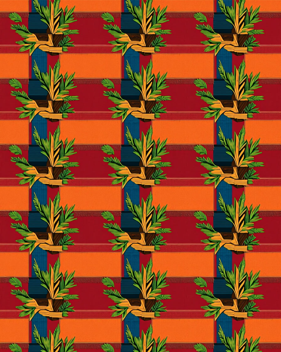 Vibrant Tropical Plant Horizontal Stripe Rug