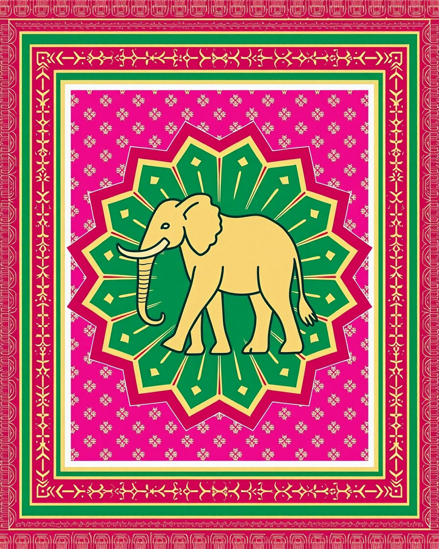 Golden Elephant Starburst Mandala Pink Rug