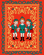 Whimsical elves in vibrant green outfits Rug