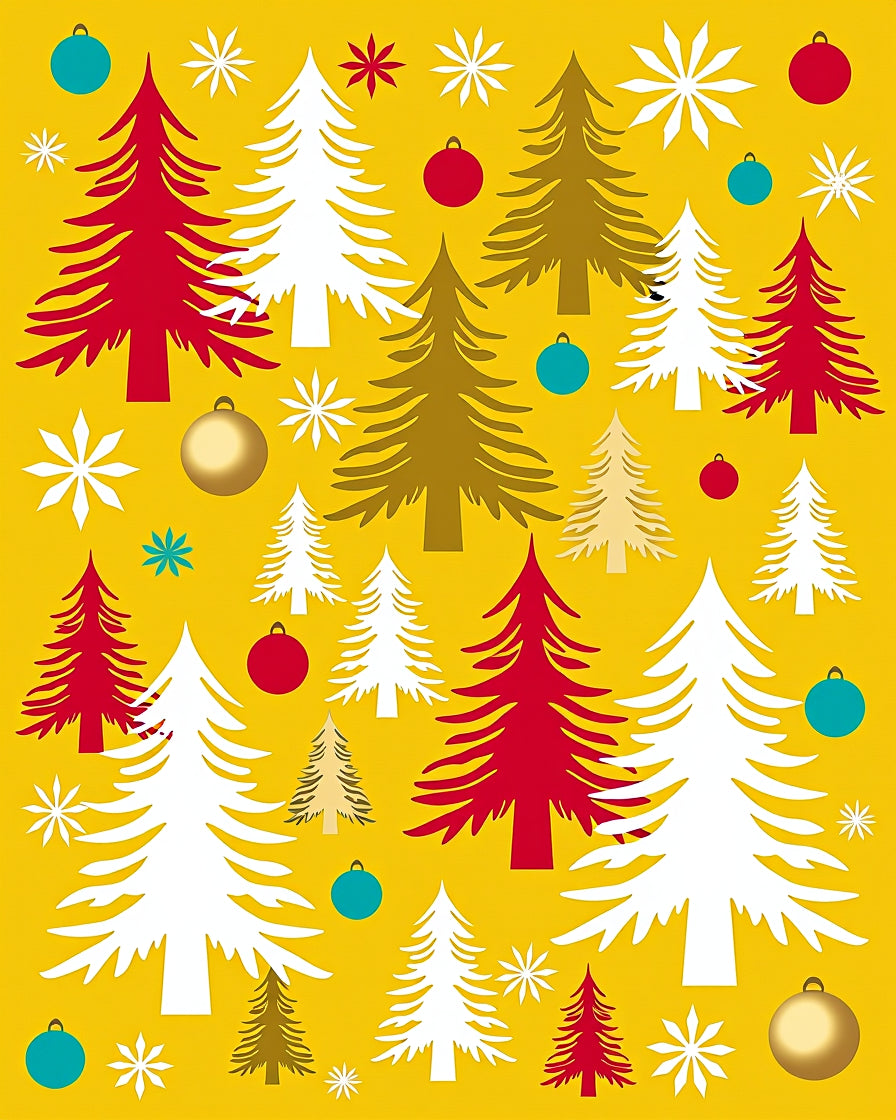 Retro Christmas Trees Ornaments Snowflakes Rug