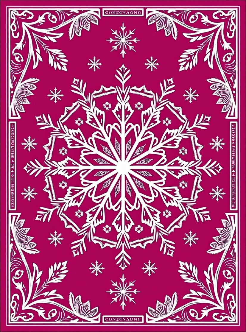 Crimson White Snowflake Medallion Focal Rug