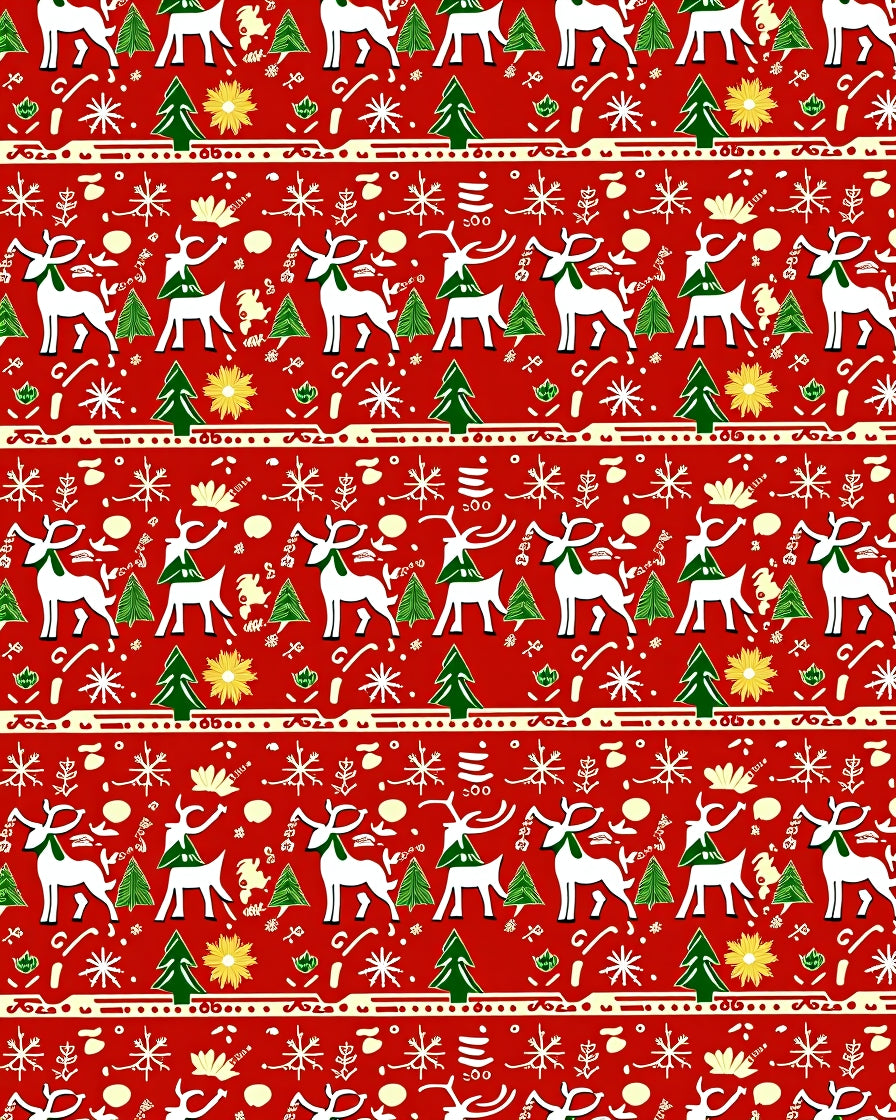 Red White Green Woodland Holiday Repeat Rug