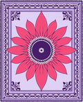 Vibrant Pink Petal Medallion Purple Border Rug