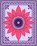 Vibrant Pink Petal Medallion Purple Border Rug