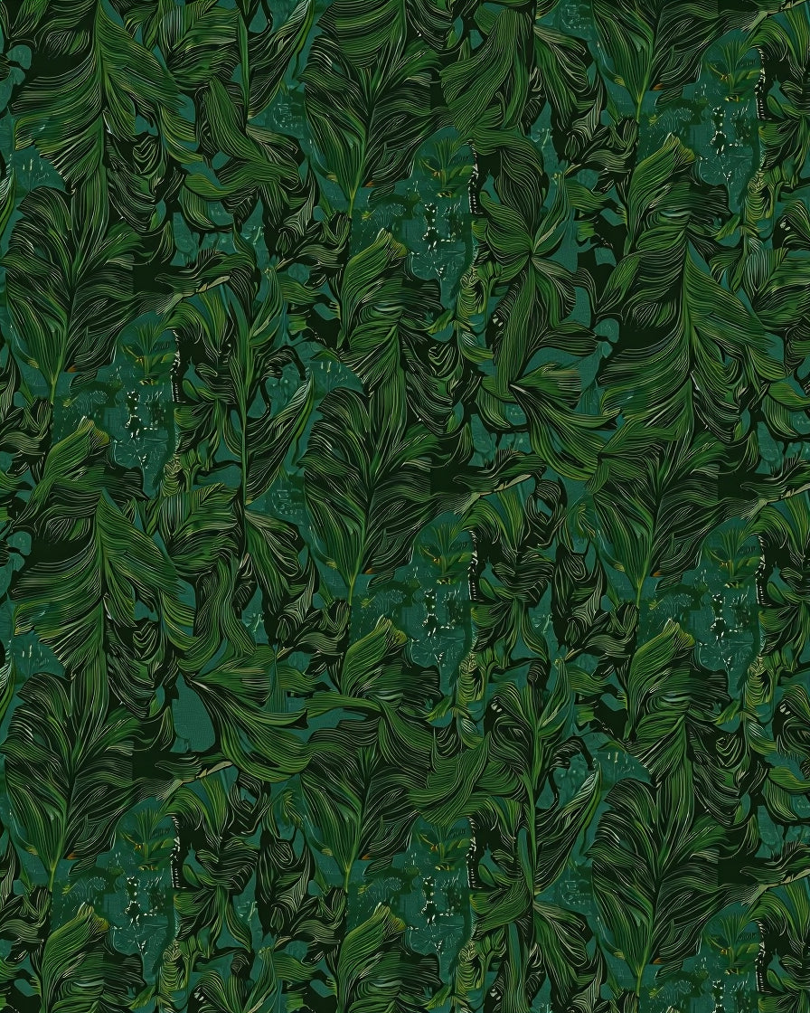 Emerald Green Lush Tropical Leaves Rug